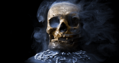 skull suggesting ghost of Jacob Marley